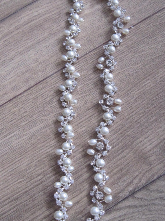 Silver Wedding Headband and Belt Set: Pearl & Crystal Bridal  display picture 1