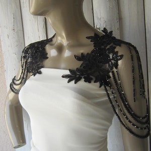 Detachable Black Lace Straps, Black Pearl Lace Bridal Strap, Lace Straps Shoulder ,Appliques Cap Sleeve,lBlack lace shoulder