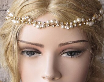 Gold Hedband, wedding gold headband, gold rhinestones harpiecei bridal headband, wedding accessories