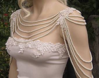 Ivory Lace Shoulder, Wedding Shoulder, Bridal Shoulder Necklace, Pearl Shoulder, Bridal lace Shoulder, For Bride shoulder, Wedding Accessory
