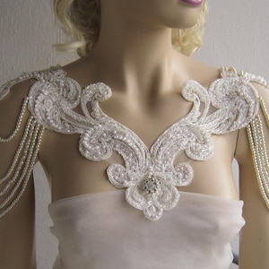 Ivory Lace Shoulder, Wedding Shoulder, Shoulder Necklace, lace end pearl shoulder, Bridal lace Shoulder, Shoulder Jewelry, Wedding Accessory