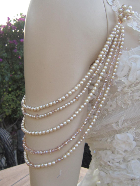 Bridal Pearl Shoulder Necklace: Wedding Dress Strap Epaulettes
