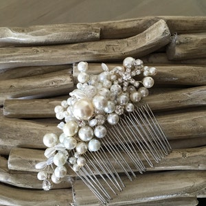 Rhinestone & Ivory Pearl Wedding Hair Comb
