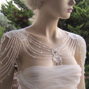 Ivory Lace Crystal and Beaded Wedding Shoulder /Necklace Shoulder,Shoulder Lace Crystal Jewelry Bridal Epaulettes,Bridal accessories