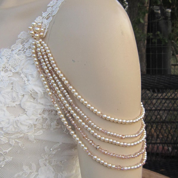 Bridal Pearl Arm Jewelry Detachable Wedding Dress Strap, Crystal Pearl  Straps,Bridal epaulettesJewelry Back Necklace, Bridal Shoulder