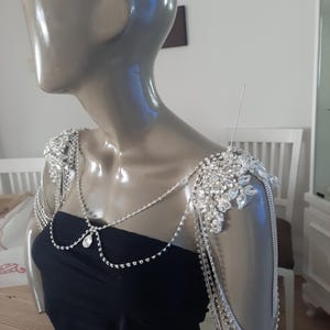 Wedding Silver Lace and Rhinestones Shoulder Necklace, Wedding Dress ...
