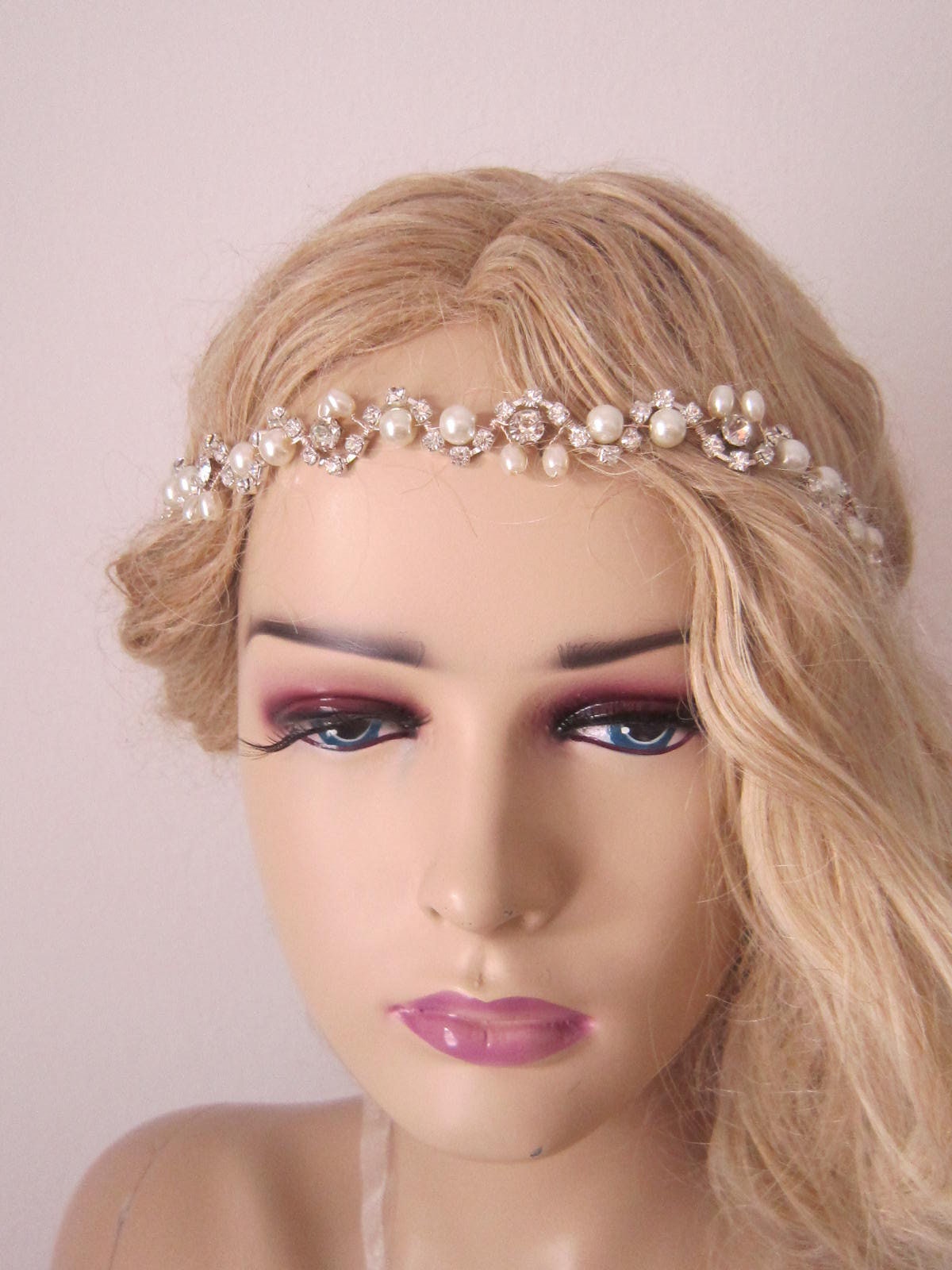 Silver Wedding Headband and Belt Set: Pearl & Crystal Bridal 
