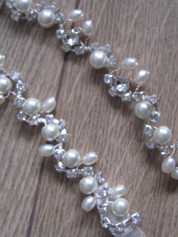 2 Accessories: Silver Headband and Belt Set Silver Wedding Headband and Belt Set: Pearl & Crystal Bridal  main image 4