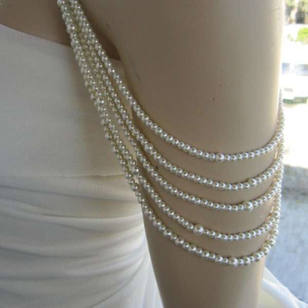 Bridal detachable Ivory pearl strap and brooch necklace Bridal Epaulettes Wedding Detachable Strap  Bridal back necklace  Bridal Epaulettes