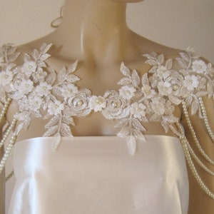 Ivory Lace And Pearl Shoulder, Necklace shoulder,Lace Flower  Bridal Lace Shoulder, Pearl Necklace, Lace shoulder Jewelry