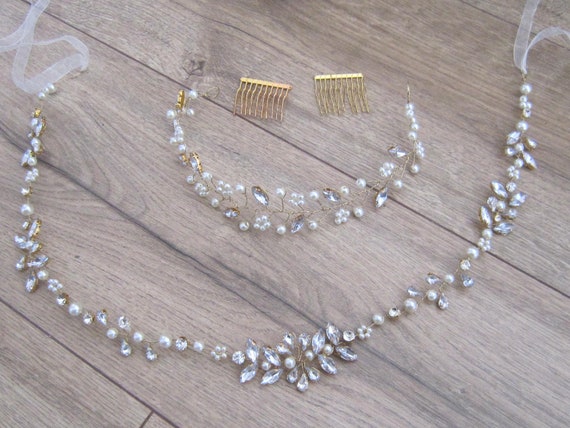 Bridal belt and/or hairpiece set GOLD Sash,bridal Set Bridal Gold Belt & Gold Flower Beaded  main image 4