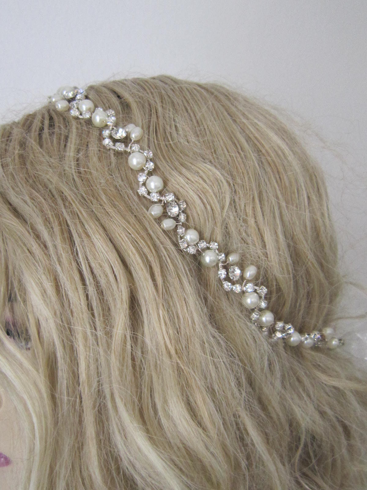 2 Accessories: Silver Headband and Belt Set Silver Wedding Headband and Belt Set: Pearl & Crystal Bridal  main image 2