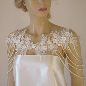 Ivory Lace And Pearl Shoulder, Necklace shoulder,Lace Flower  Bridal Lace Shoulder, Pearl Necklace, Lace shoulder Jewelry