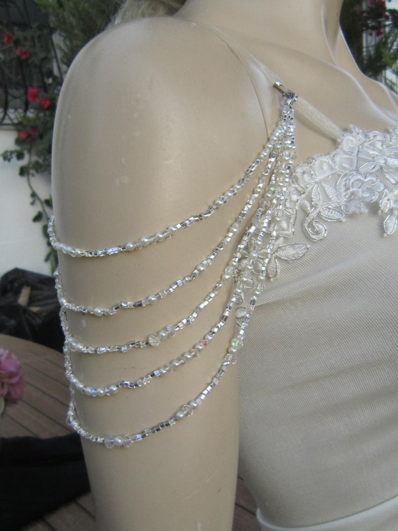 Rhinestone Pearl Wedding Shoulder Necklace: Detachable Bridal Straps Rhinestone Pearl Wedding Shoulder Necklace: Detachable Bridal Straps
