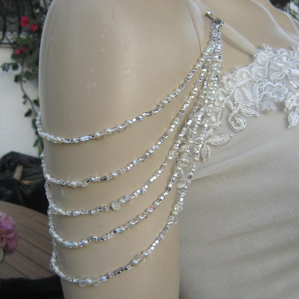 Rhinestone Wedding Detachable Strap, Bridal Dress Strap, Removable Straps Necklace, Crystal  and pearl For Epaulettes, two shoulder straps