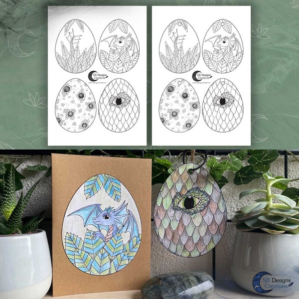 Dragon Egg Ornaments | Coloring Page Easter | Coloring pages Ostara | Printable DIY | Fantasy Color Page |Dragon World |Home Deco DIY Witchy