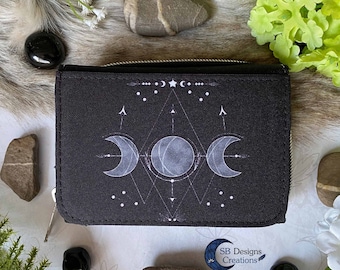 Triple Moon Wallet | Black Witch Purse | Moon Magic Art | Moon Witch | Occult Wiccan Pagan | Zipper Wallet | Black  Wallet | Witchy Gift