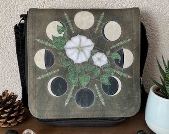 Moonflower Lunar Phase Shoulder Bag | Pagan Witch Art