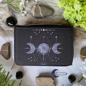 Carteira Triple Moon | Bolsa Black Witch | Arte mágica da lua | Bruxa da lua | Pagão Wiccan oculto | Carteira com zíper | Carteira preta | Presente de bruxa