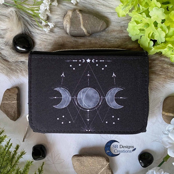 Triple Moon Wallet / Black Witch Purse / Moon Magic Art / Moon Witch / Occult Wiccan Pagan / Zipper Wallet / Black Wallet / Witchy Gift