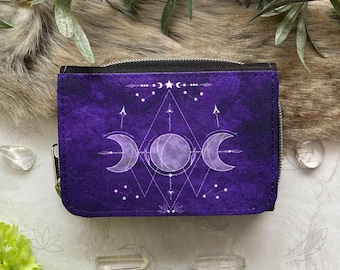Triple Moon Wallet | Witch Purse | Moon Magic Art | Moon Witch | Occult Wiccan Pagan | Zipper Wallet | Purple Wallet | Witchy Gift for her