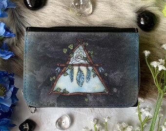Element of Air Wallet | Zipper Wallet | Witch Wallet | Pagan Witch | Feather Dream Catcher | Nature Magic Art | Witchy Symbols | Magick