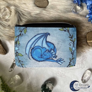 Blue dragon wallet | Fantasy purse | Dragon Art | Zipper Wallet | Blue Wallet | Magical Creatures | Fantasy Art Gift | Dragonlover Gift Blue