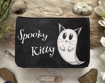 Spooky Kitty Animal Wallet / Zipper Wallet / Spirit Animal Magic Art / Cat Wallet Spooky / Spiritual Guardian / Ghost Illustration Gothic