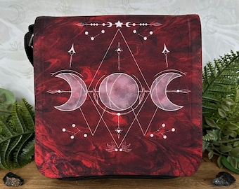 Triple Moon Shoulder Bag: Red Witchy Gothic Purse