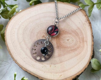 Moon phases necklace Onyx | Stainless steel jewelry | Moonchild | Moonwitch | Lunar Phases | Spiritual jewelry | Witch jewelry for her