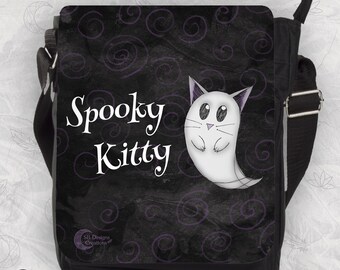 Spooky Kitty Ghost Shoulderbag, Cat Lover Gift, Halloween Samhain Bag, Spooky Cat Art, Hand-drawn art, Gothic Vibes Style, unique gift