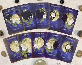 Moonflowers Moon Affirmation Cards | English affirmation set|  Moon phases altar cards | Moon Magic Spiritual Self-Care | Pagan Spirituality