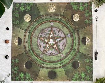 Pendulum Divination Cloth Pentacle Pentagram | Nature Divination cloth | Altar Cloth Nature Witch | Pendulum Math | Elements & Moon Phases