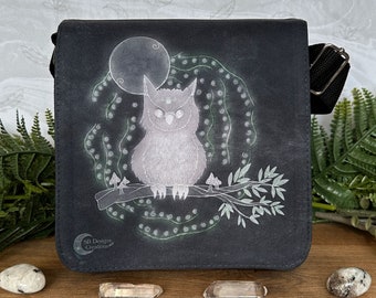 Owl Spirit Animal Shoulder Bag, Small Square Bag, Animal Totem Owl,  Pagan Witch Shoulder Bag, Owl Guardian, Moon Witch Owl Bag, Gothic Bag