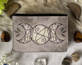 Triple Moon-portemonnee beige | Maan magische kunst | Maanheks | Occulte heidense Wicca | Portemonnee met ritssluiting | Keltische portemonnee | Heksencadeau voor haar