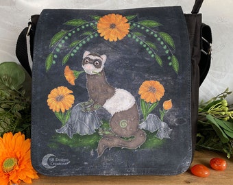 Ferret Spirit Animal Shoulder Bag | Totem Animal Art | Spiritual Art Square Shoulder Bag | Familiar Animal pet art bag | Ferret Lover Gift
