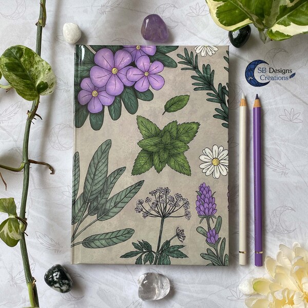 Hard Cover Notebook A5 | Plant magic Journal | Blank or Lined |Witch Herb Magick |Green Witch Spellbook |Sketchbook |Tea Plant Lady Notebook