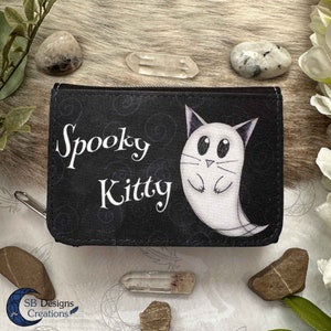 Spooky Kitty Animal Wallet / Zipper Wallet / Spirit Animal Magic Art / Cat Wallet Spooky / Spiritual Guardian / Ghost Illustration Gothic