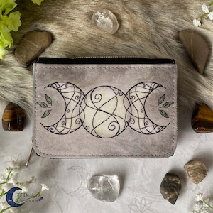 Carteira Triple Moon Bege | Arte mágica da lua | Bruxa da lua | Pagão wiccan oculto | Carteira com zíper | Carteira celta | Presente de bruxa para ela