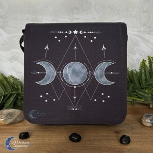 Witch moon shoulder bag Triple Moon bag Gothic bag Witchy purse Black bag Geometric moon Fantasy art illustrated bag Moonwitch Handmade bag