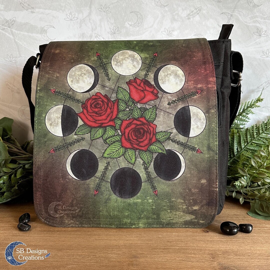 Moon Phase Roses Roses Moon Phases Shoulderbag | Flower Moon Bag, Witch Art Bag, Witch ...