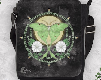 Luna Moth Shoulder Bag | Spirit Animal Art | Lunar Moth Moonflowers | Full Moon Pagan Bag | Firm Black Shoulder Bag | Animal Lover Gift
