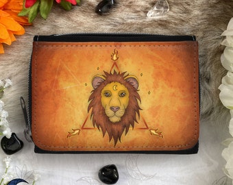Lion Fire Element Wallet with Zipper | Fantasy Art Wallet | Lion Spirit Animal | Fire Magic | Spiritual Art | Coin and Card Holder