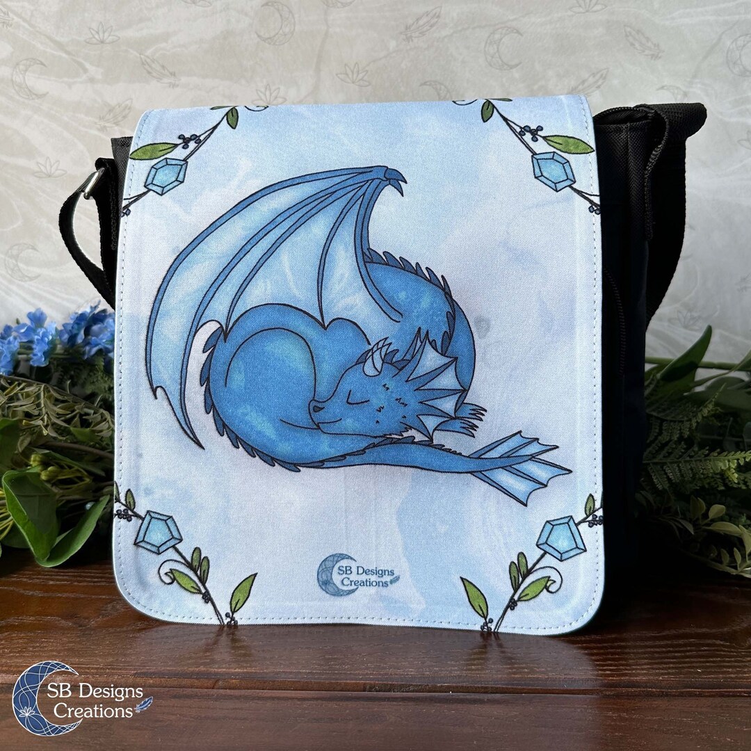 Baby Dragon Shoulder Bag, Blue Dragon Art, Fantasy Shoulder Bag, Bag