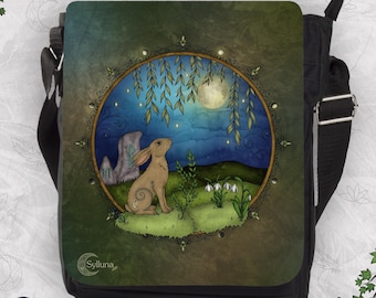 Magic of the Hare, Pagan Shoulder Bag, Large Square Bag Fantasy Art, Adjustable Strap, Water Resistant, Made in Netherlands, Spirit Animal