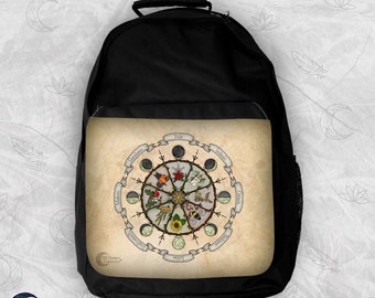 Wheel of the Year Backpack, Witchy Vibes, Firm Black Backpack, Pagan Sabbats, Nature Witch Magic, Pagan Gift, Bag for Hiking, Strong Bag