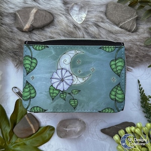 Moon Moonflower Rits Portemonnee Portemonnee voor munten en biljetten, creditcardhouder, Fantasy Nature Art, Flower Magic, Nature Magic Vibes Gift