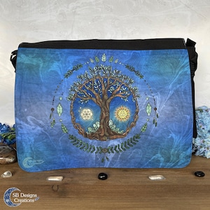 Tree Of Life Shoulder Bag | Crossbody Bag | Pagan Art Bag | Celtic Messenger Bag Fantasy Nature | Green Witch Bag | Druïde Bag | Large Bag