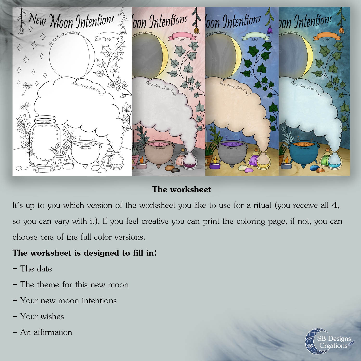 New Moon Intentions New Moon Worksheet New Moon Coloring - Etsy