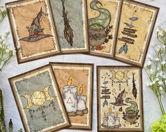Witchy Vibes Postcards Witch Art | A6 Witch Art print | Postcard Set | Witchy Stuff | Broom | Triple Moon| Cauldron Pagan Art | Witch Home